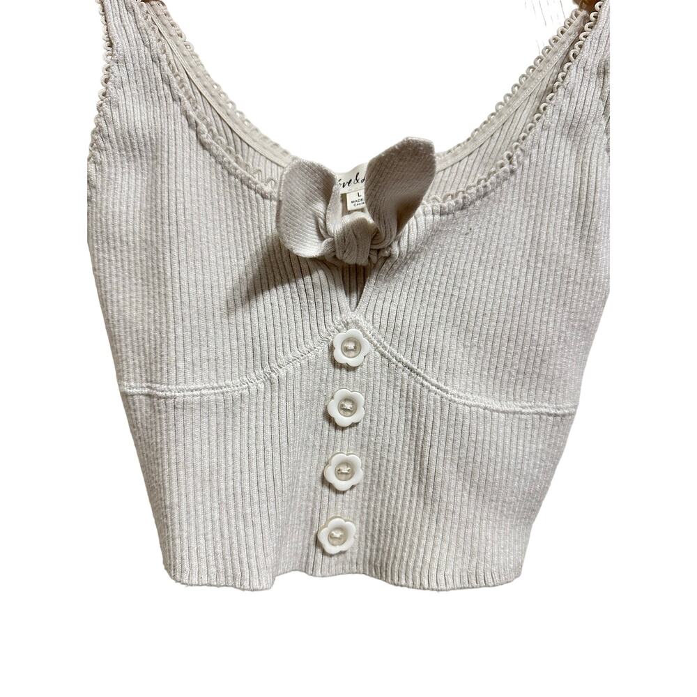 For love‎ and lemons pointelle cream bow cropped top size Large - Picture 2 of 6